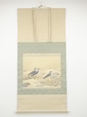 雑喉紅朝筆　千鳥図　肉筆絹本掛軸（共箱・二重箱）□z